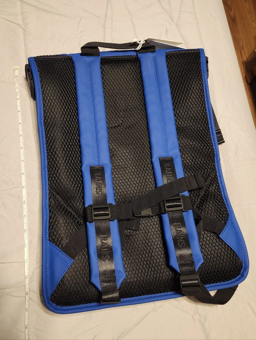 RAINS Blue Roll-Top Backpack with Front Zip Pocket